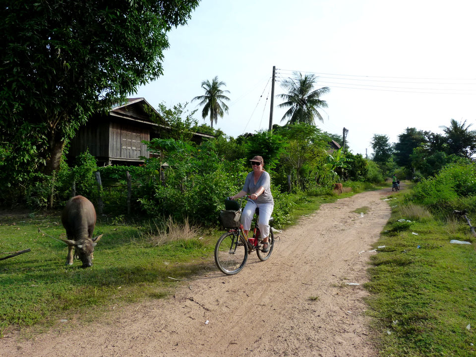 Heerlijk fietsen langs lokale dorpjes, buffels en watervallen op het eiland Don Khone