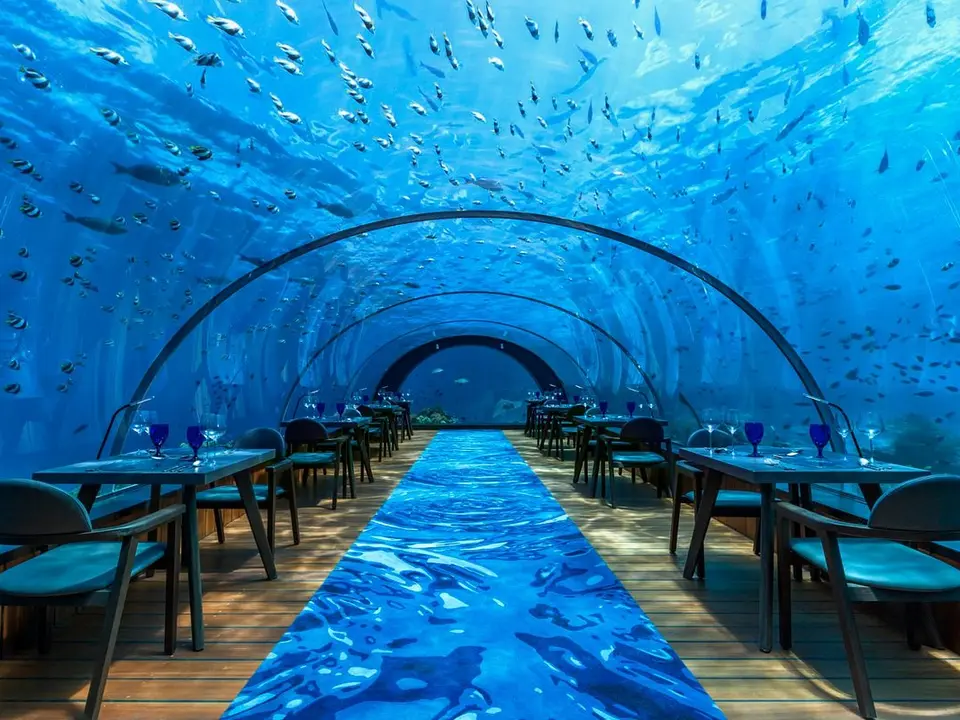 Dineer in het onderwater restaurant, Malediven