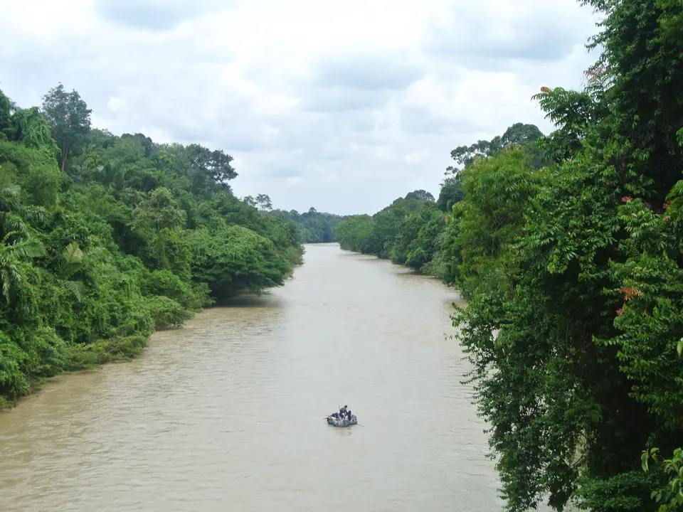 Tuben door de rivier in Tangkahan, Sumatra