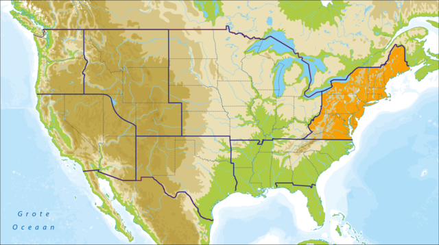 Landkaart van regio Oost-Amerika