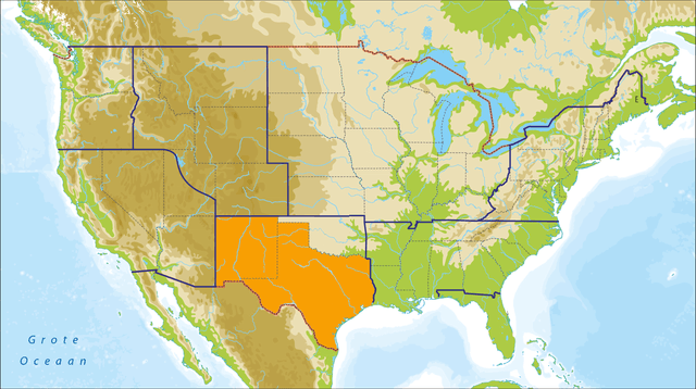 Landkaart van regio Texas en Midwest Amerika