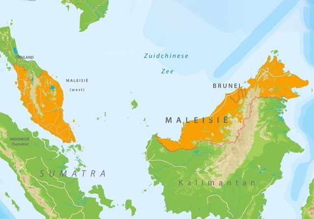 Landkaart van regio West-Maleisië en Borneo