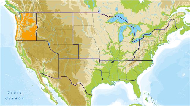 Landkaart van regio Noordwest-Amerika
