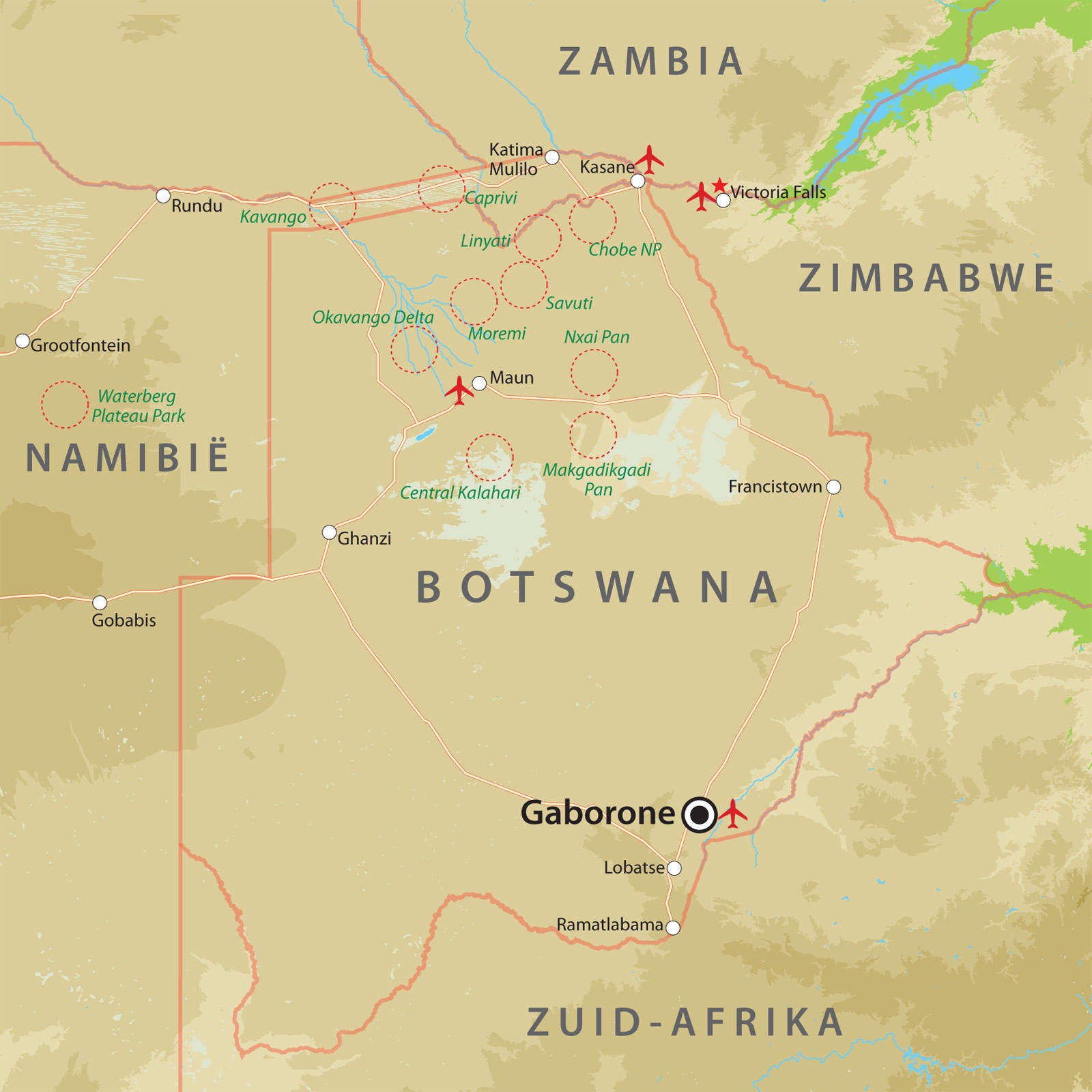 Landkaart van Botswana Landkaart van Botswana
