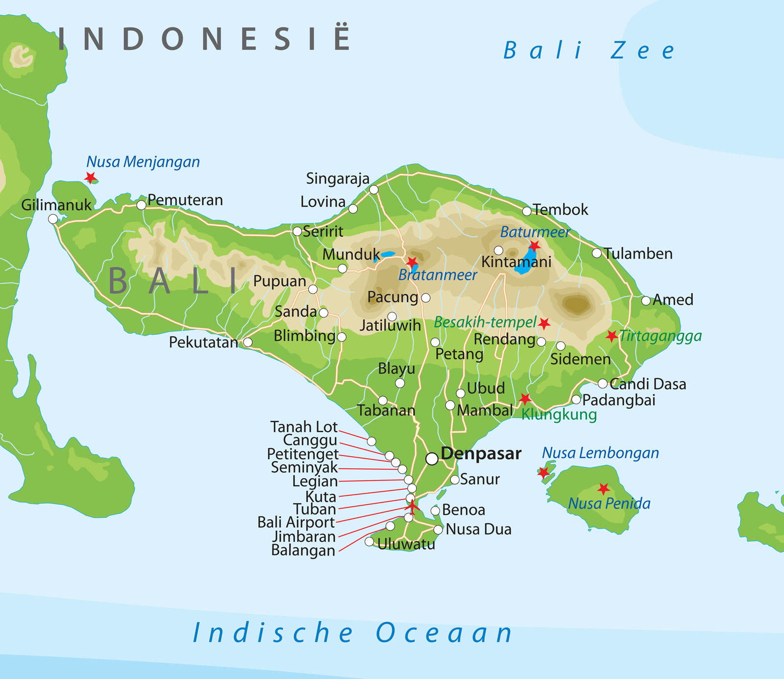 Kaart van Bali, Indonesië