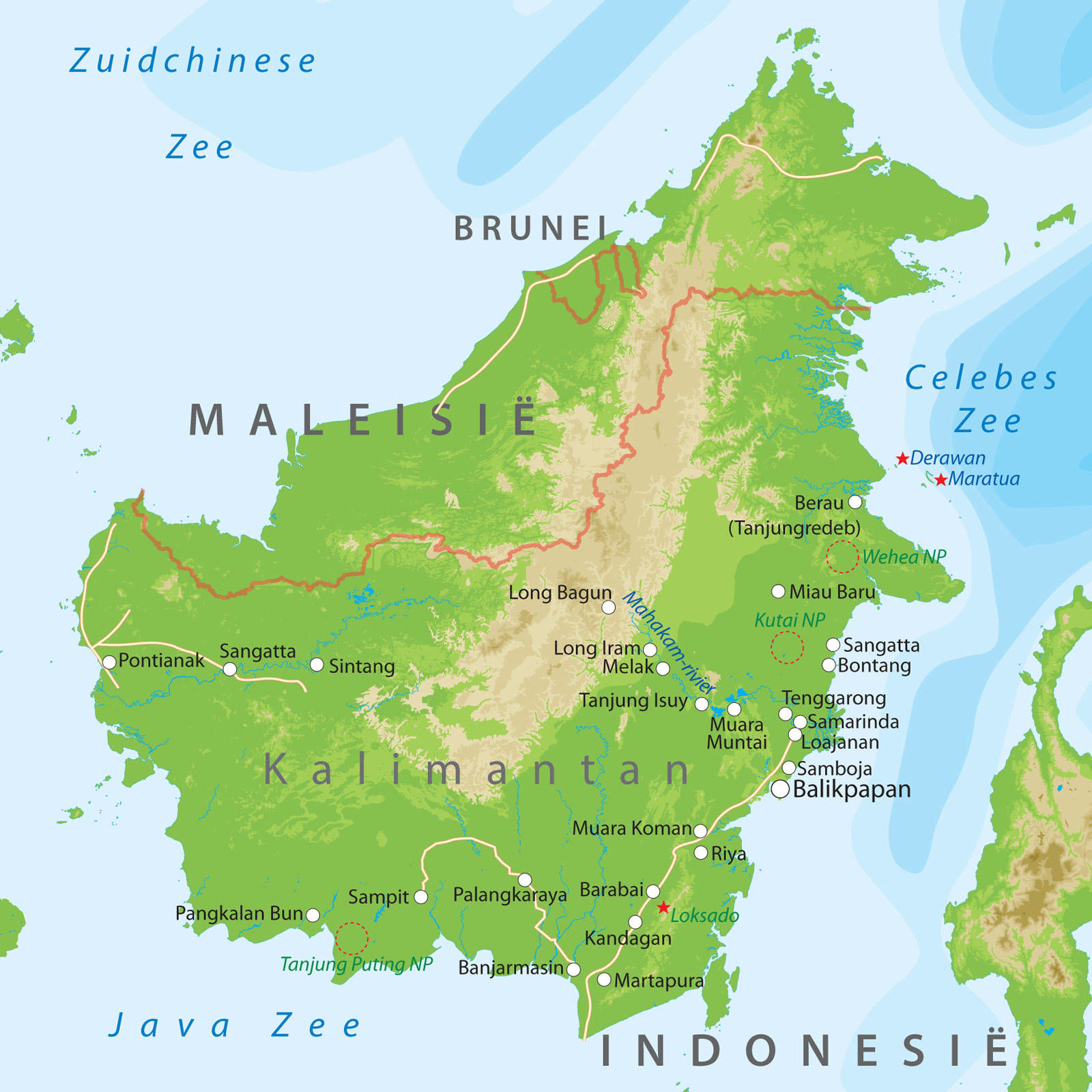 Kaart van Kalimantan, Borneo, Indonesië