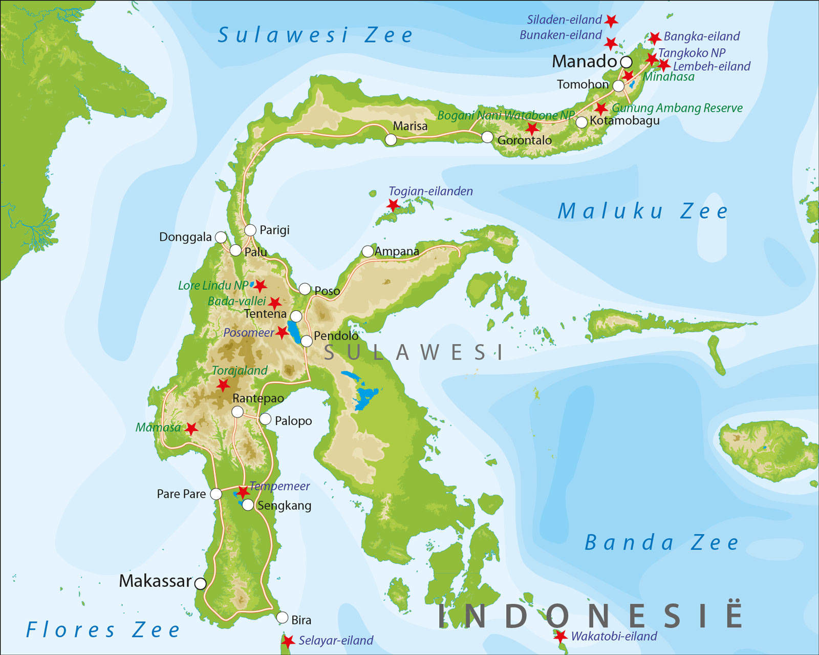 Kaart van Sulawesi, Indonesië