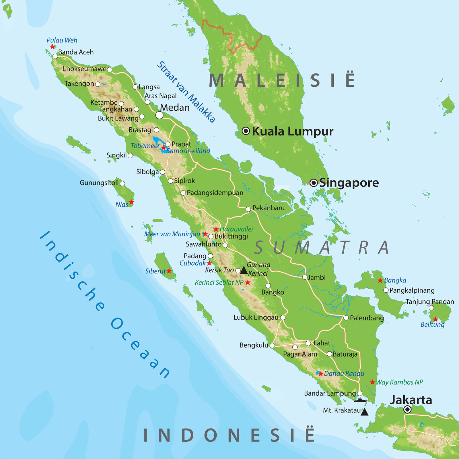 Kaart van Sumatra, Indonesië