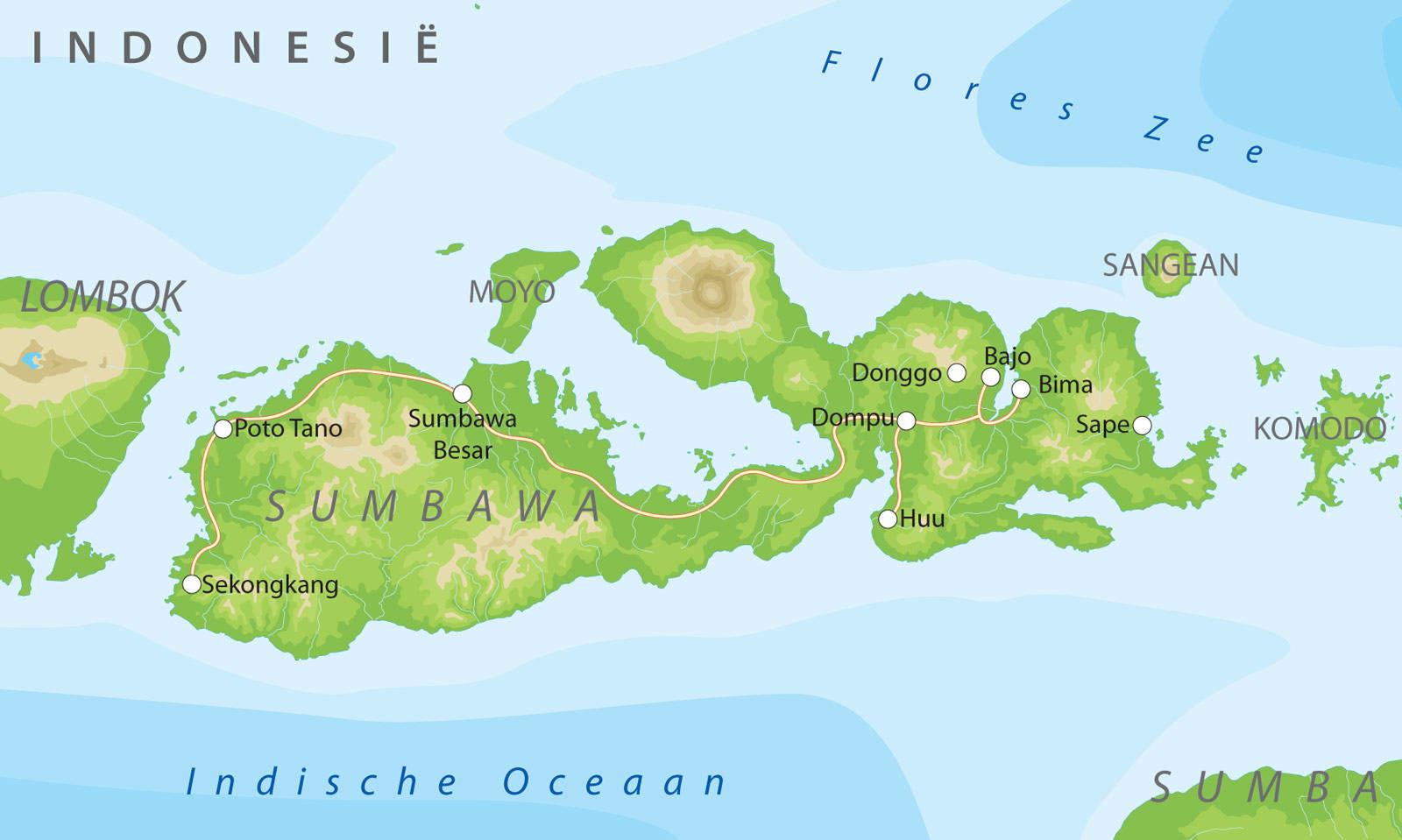 Kaart van Sumbawa, Indonesië