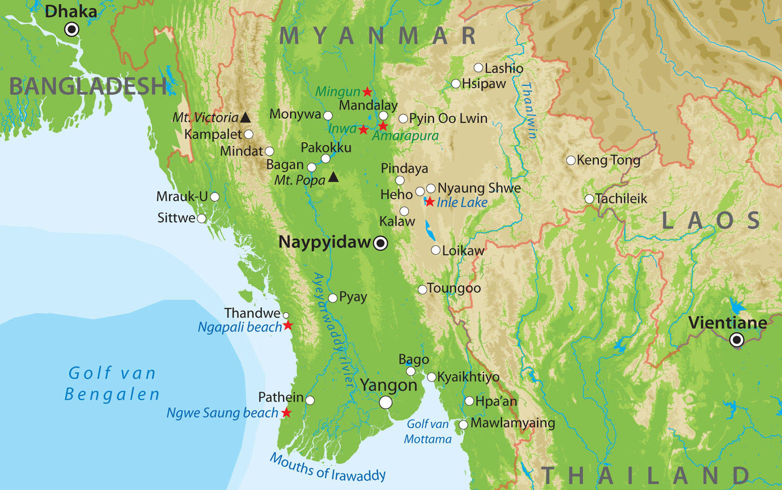 Kaart van Centraal-Myanmar