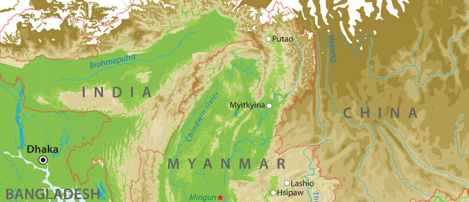 Kaart van Noord-Myanmar