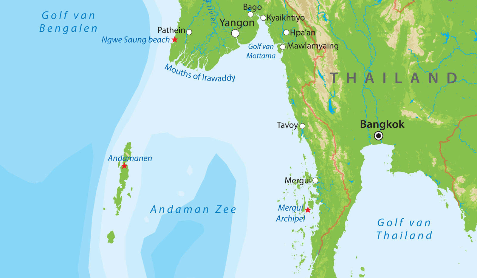 Kaart van Zuid-Myanmar