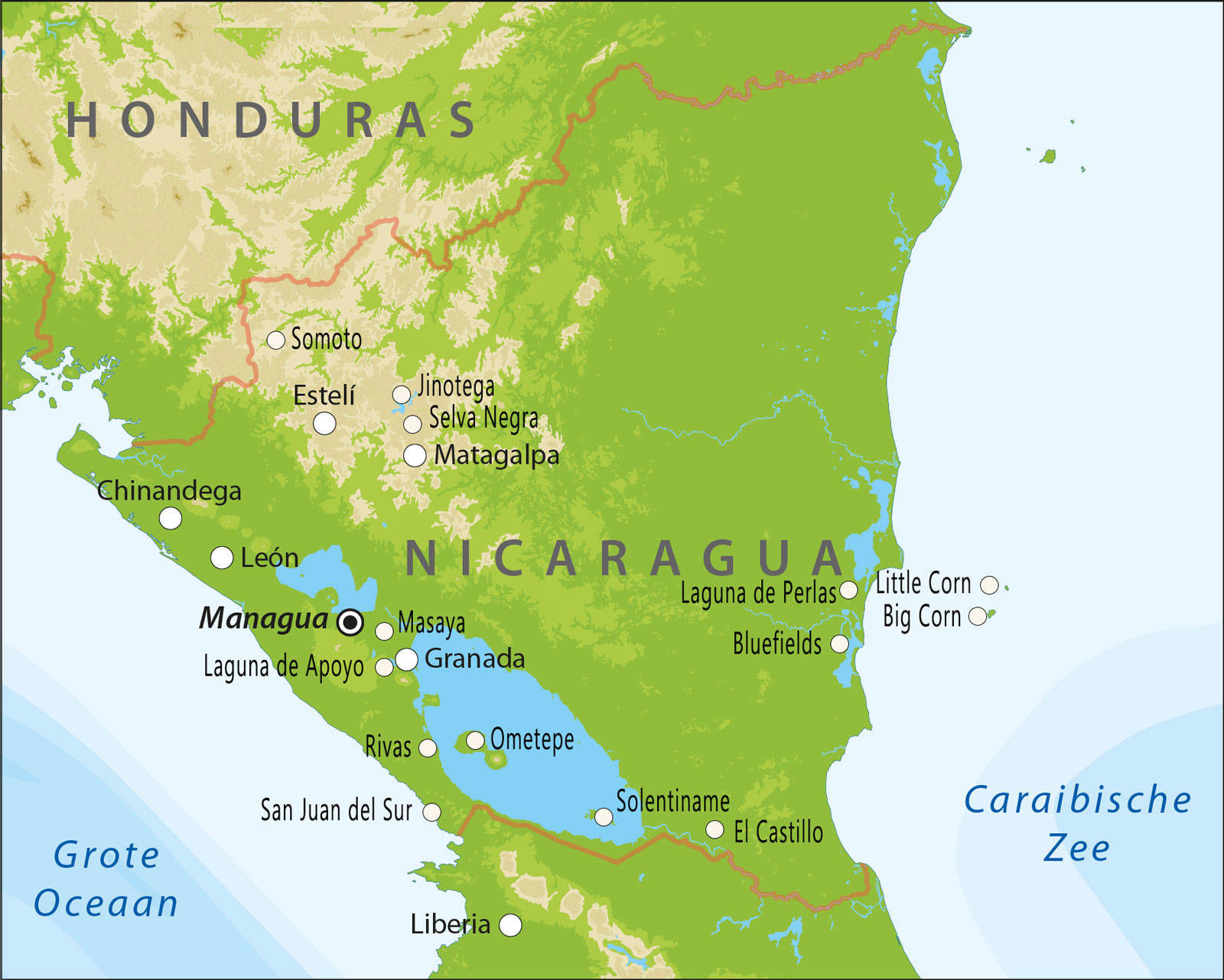 De kaart van Nicaragua