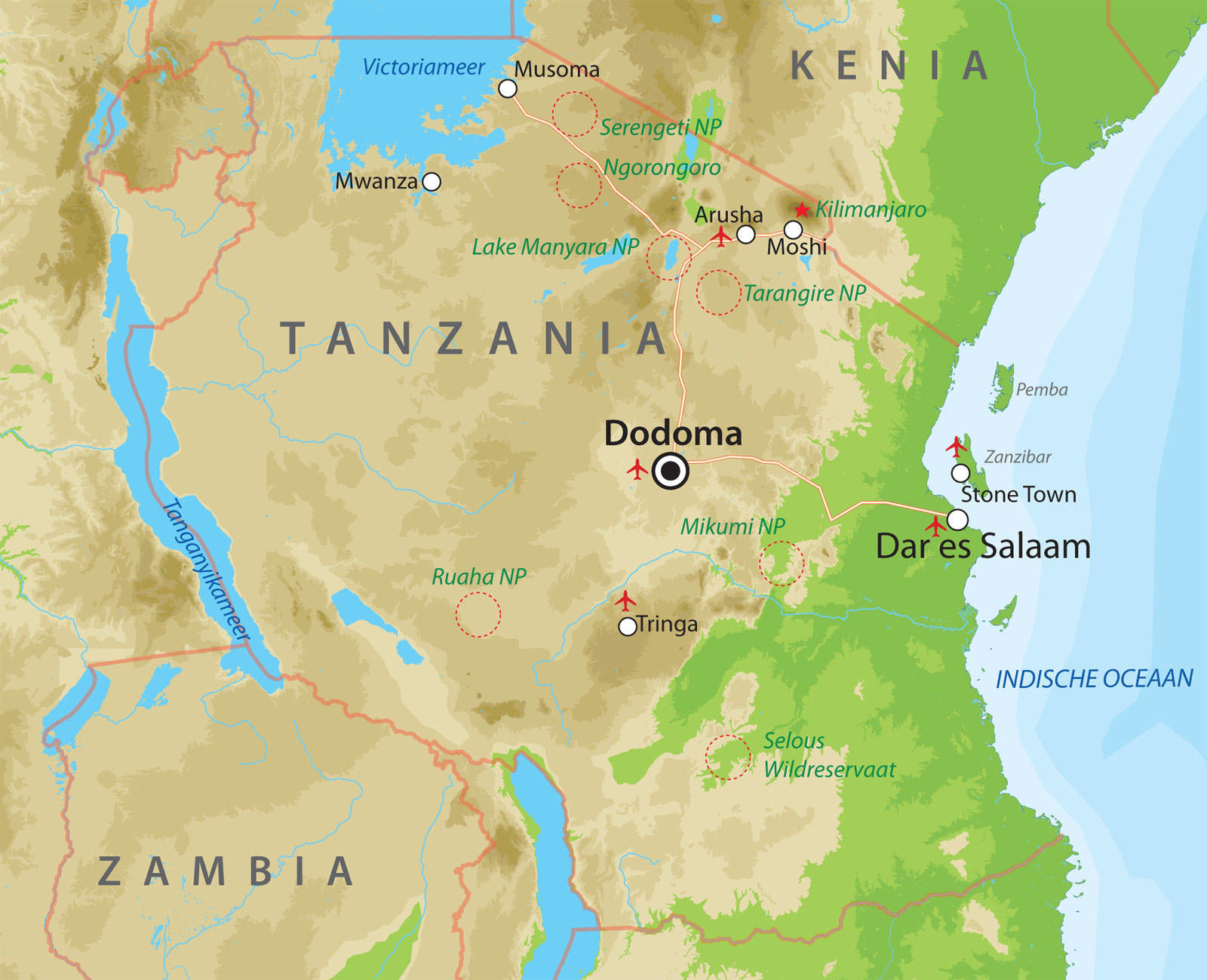 Landkaart van Tanzania