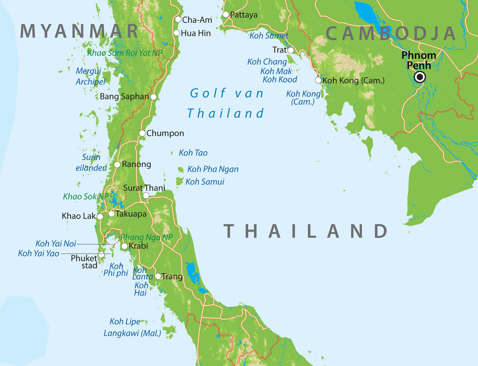 Kaart van Zuid-Thailand