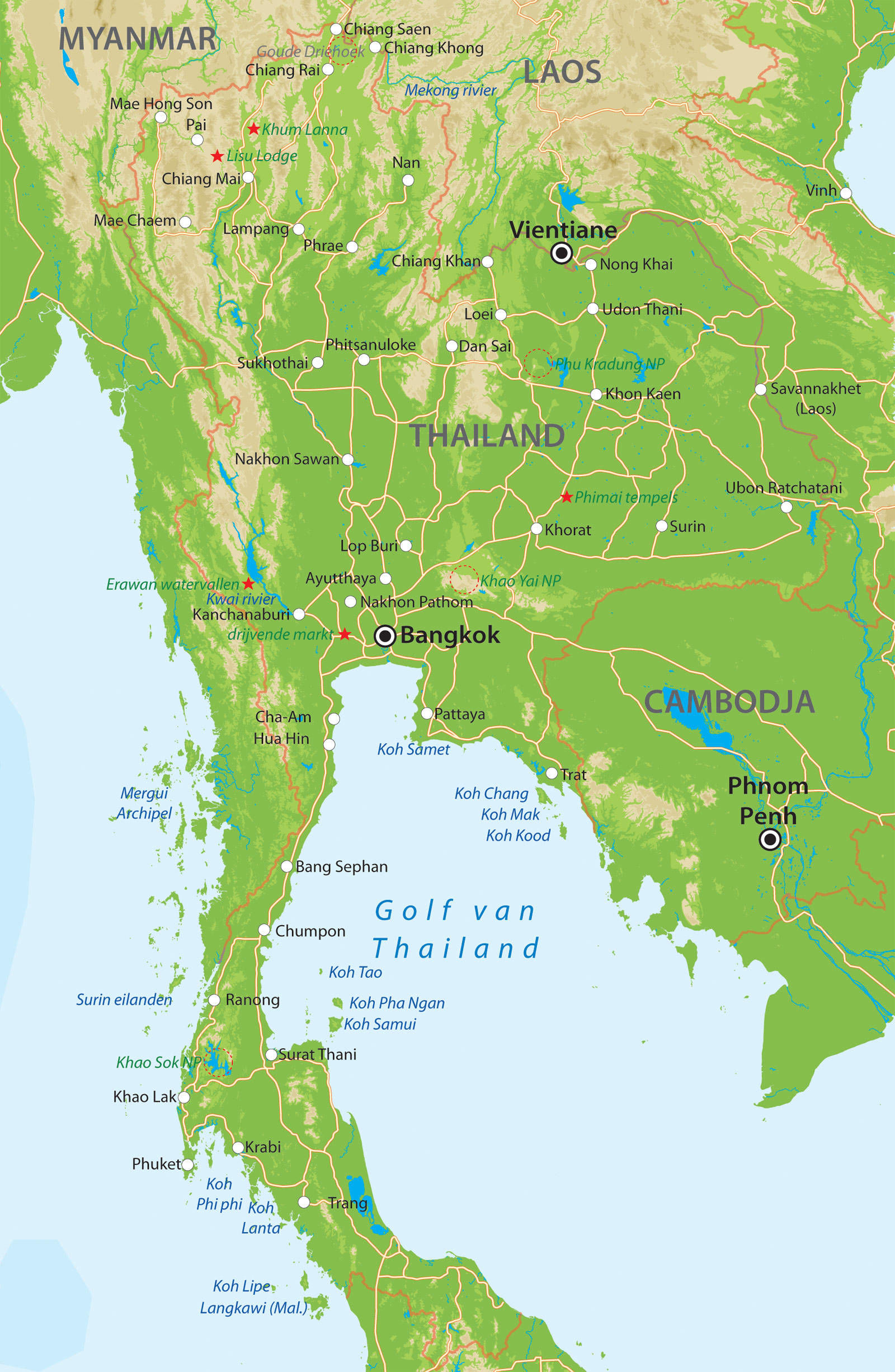 Kaart van Thailand