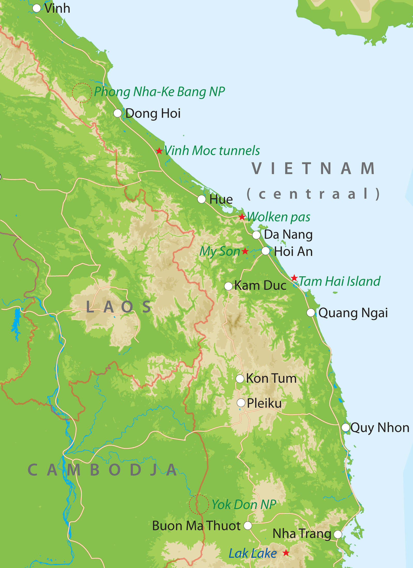 Kaart van Centraal-Vietnam Kaart van Centraal-Vietnam