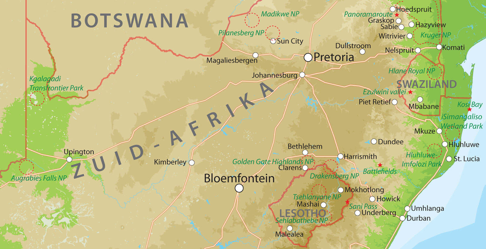 Landkaart Midden van Zuid-Afrika