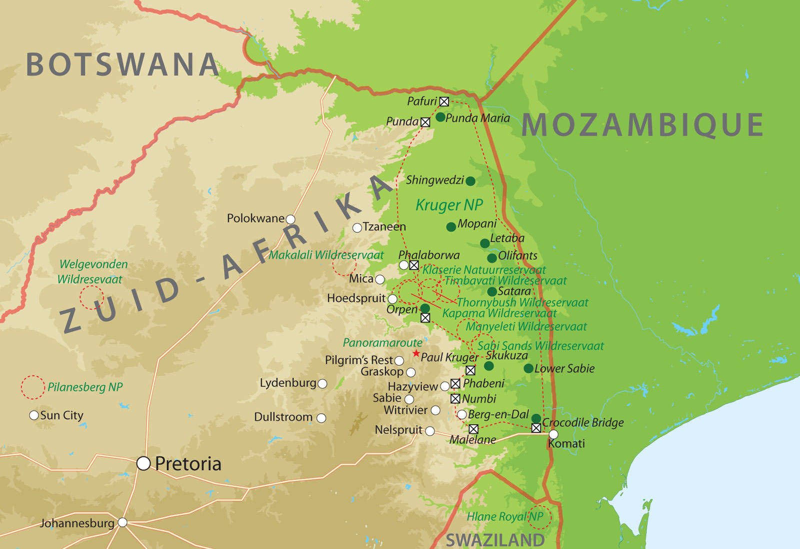 Landkaart Noorden van Zuid-Afrika