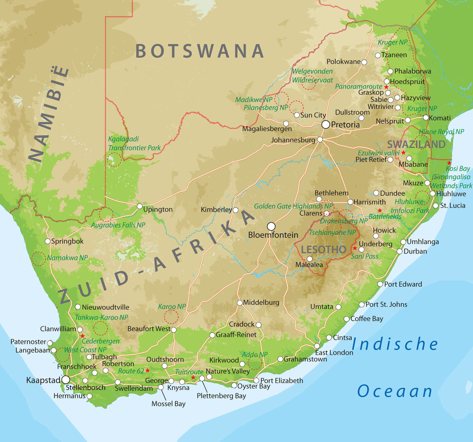 Landkaart Zuid-Afrika
