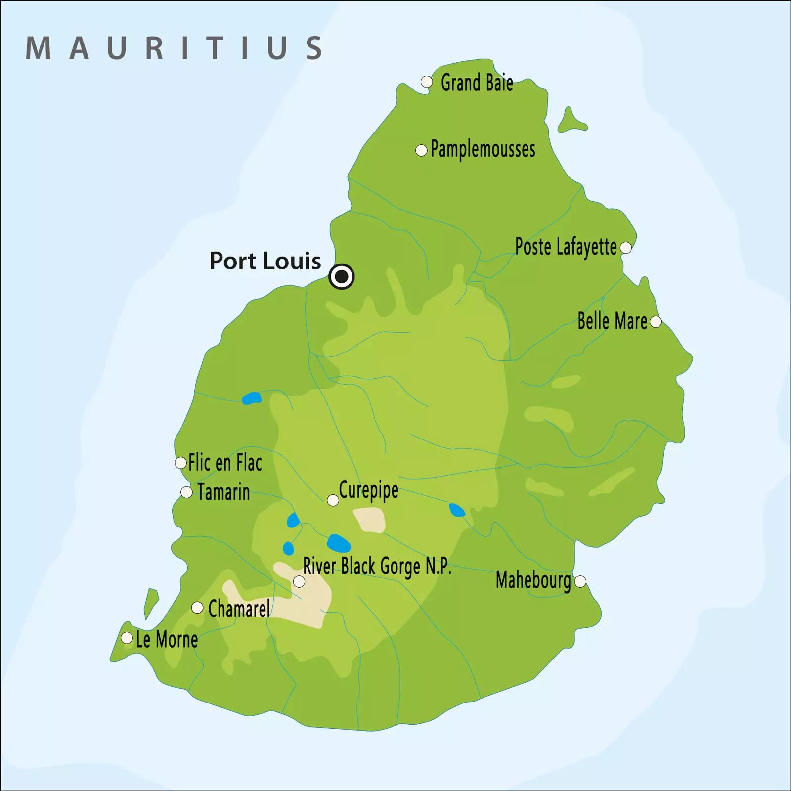 Landkaart van Mauritius