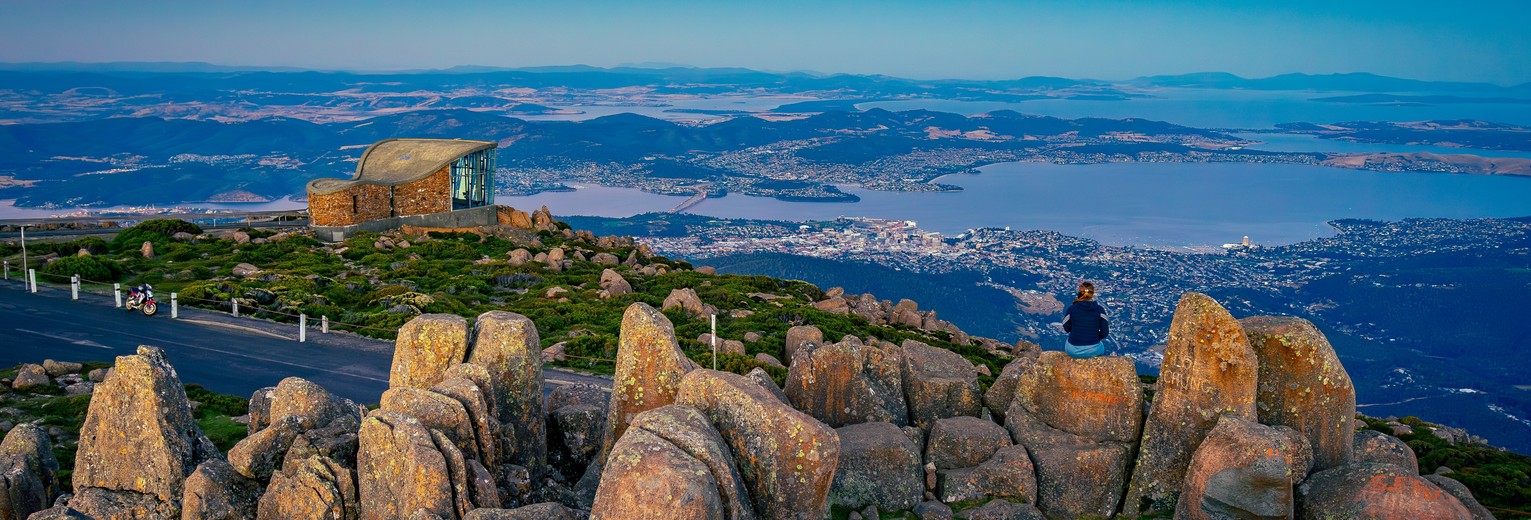 Uitzicht op Hobart vanaf Mount Wellington, Tasmanië