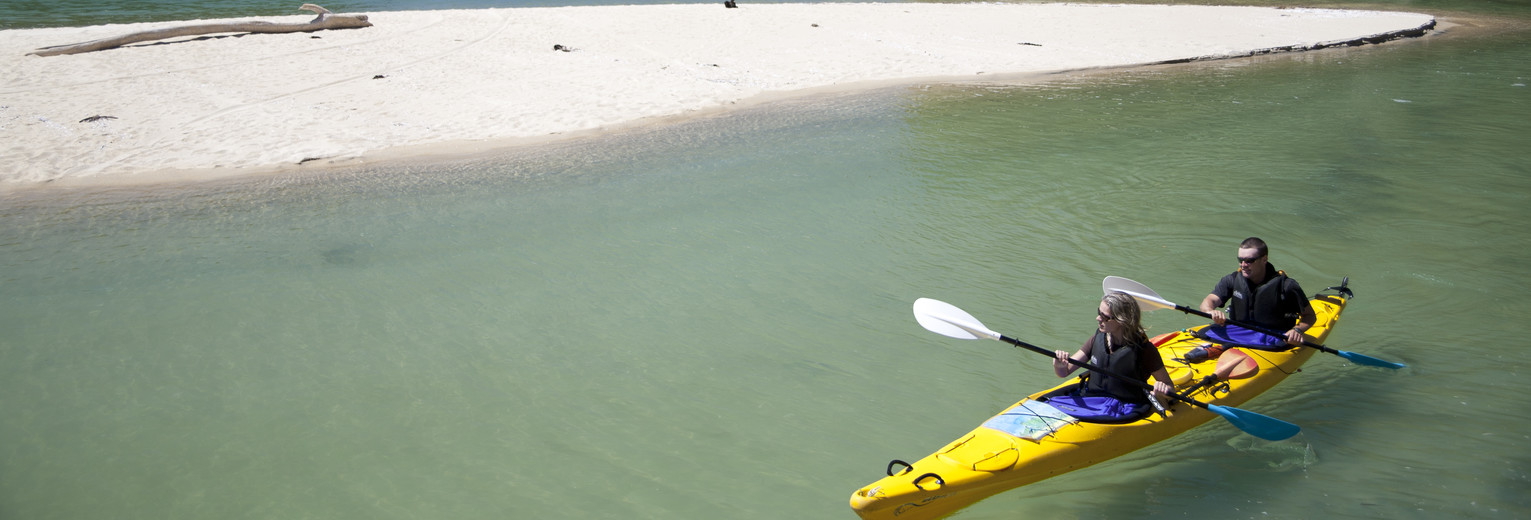 Kajakken voor de kust van Abel Tasman, Nieuw-Zeeland