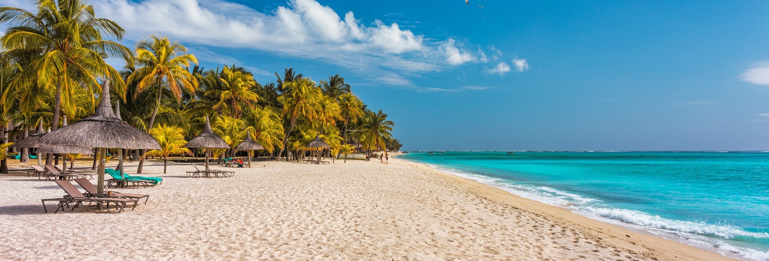 Stranden en palmbomen een aan de oostkust van Mauritius