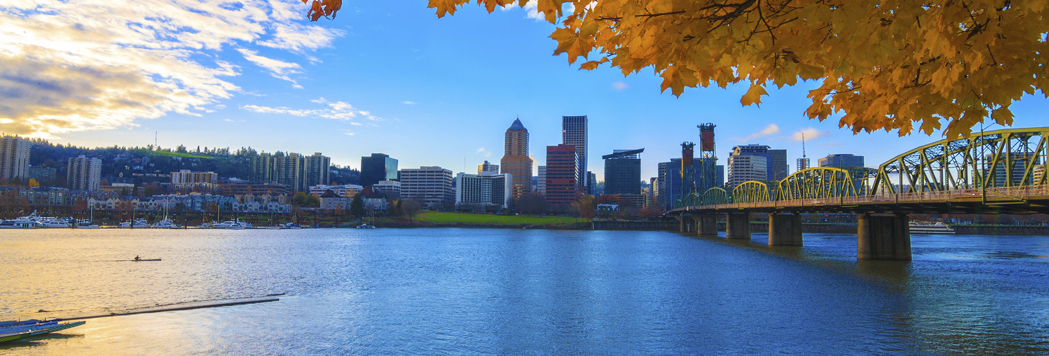 Uitzicht in de herfst op de skyline van Portland, Oregon, USA