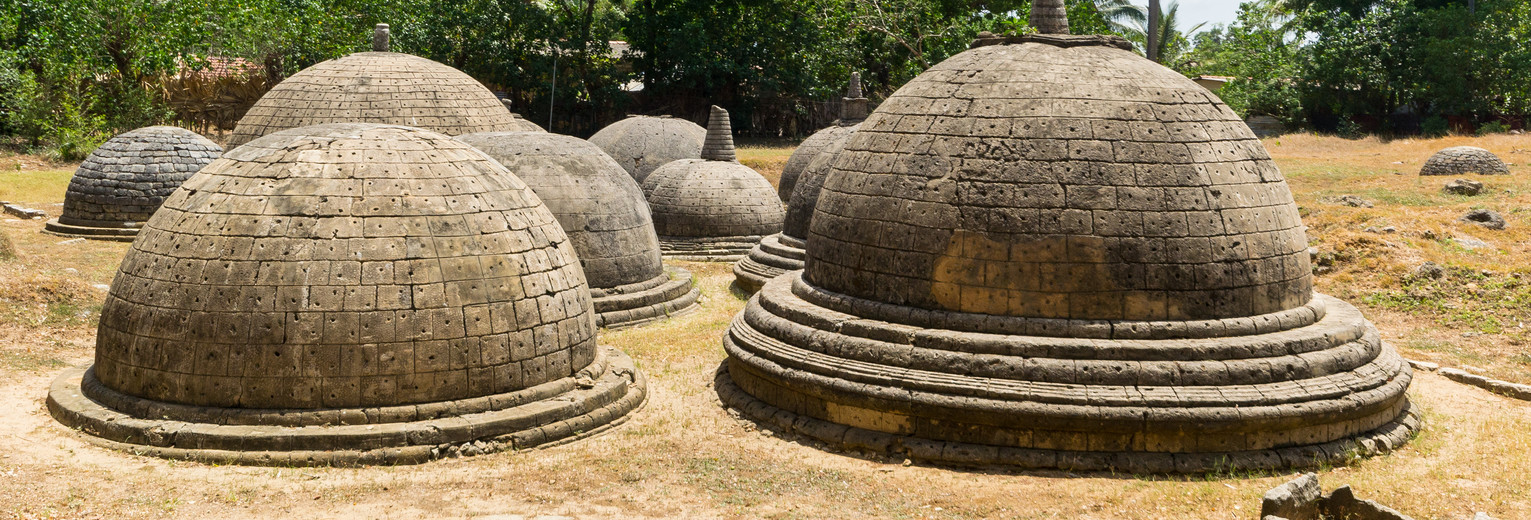 De miniatuur stoepa's bij Jaffna op Sri lanka
