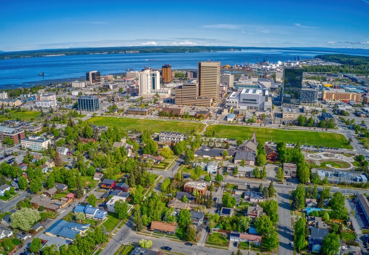 Fairbanks, stad in het groen, in het noorden van Alaska, Amerika Fairbanks, stad in het groen, in het noorden van Alaska, Amerika