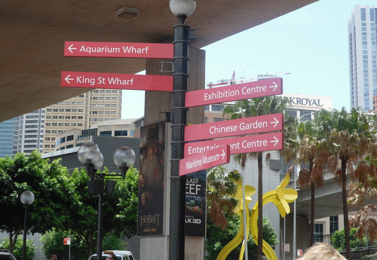 Wegwijzer Darling Harbour in Sydney, Australië