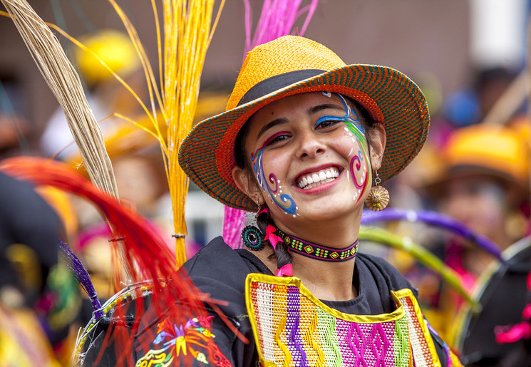 Een lach van een Colombiaanse tijdens de Carnaval