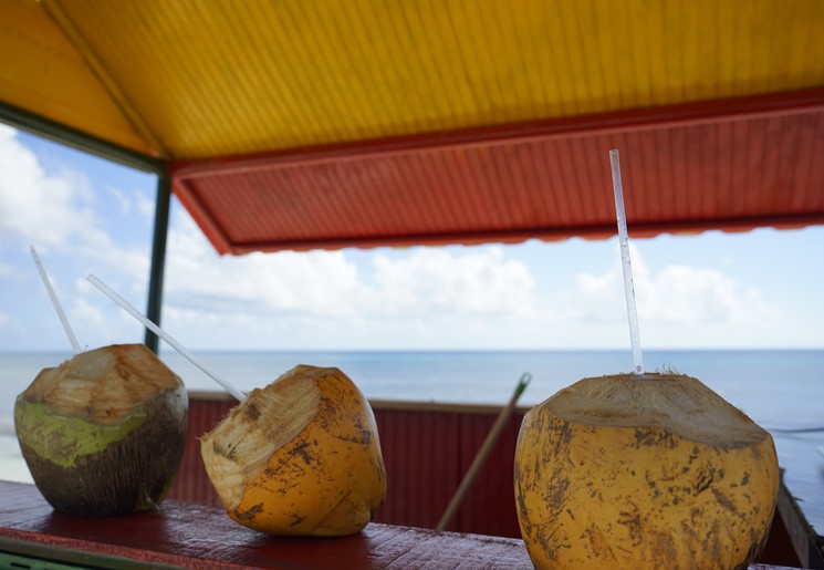 Geniet van verse kokosnoten in San Andrés, Colombia