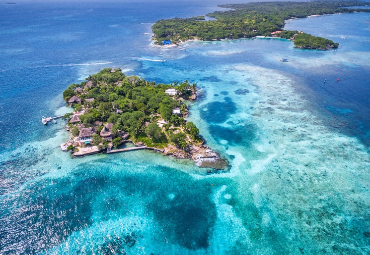 Tropische eilandjes van Islas del Rosario voor de kust van Cartagena, Colombia