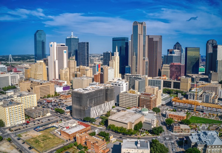 Blik op Dallas vanuit de lucht, Texas, USA