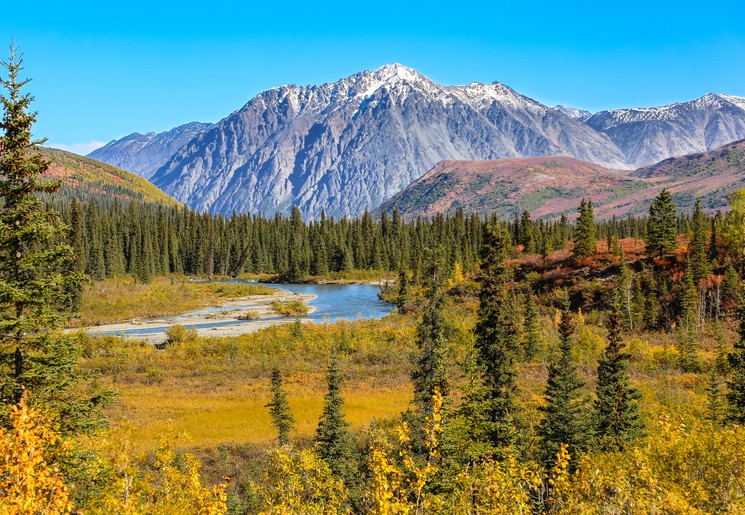 Schitterende natuur met bergen en meren in Denali National Park, Alaska, Verenigde Staten