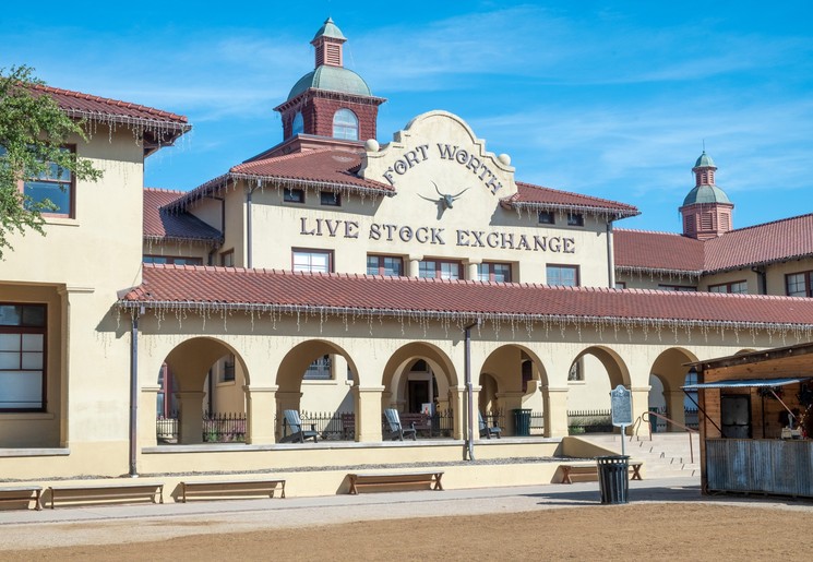 Bezoek het authentieke gebouw van de veeveiling in Fort Worth, Texas, USA