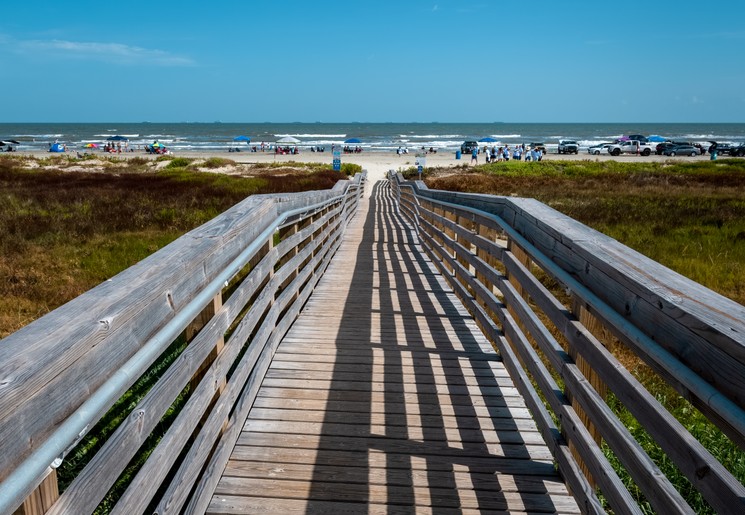 Opgang naar het strand van Galveston, Texas, USA