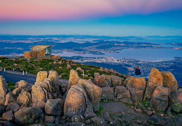 Uitzicht op Hobart vanaf Mount Wellington, Tasmanië