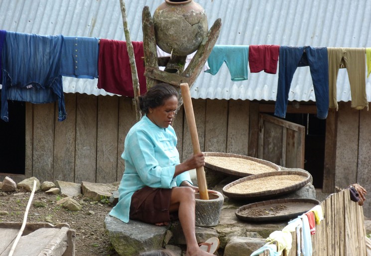 Indonesie-Centraal-Sumbawa-vrouw-stampen