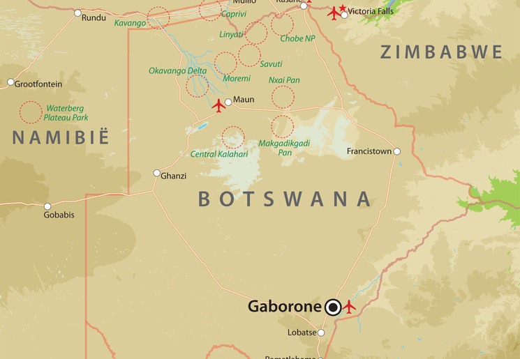 Landkaart van Botswana