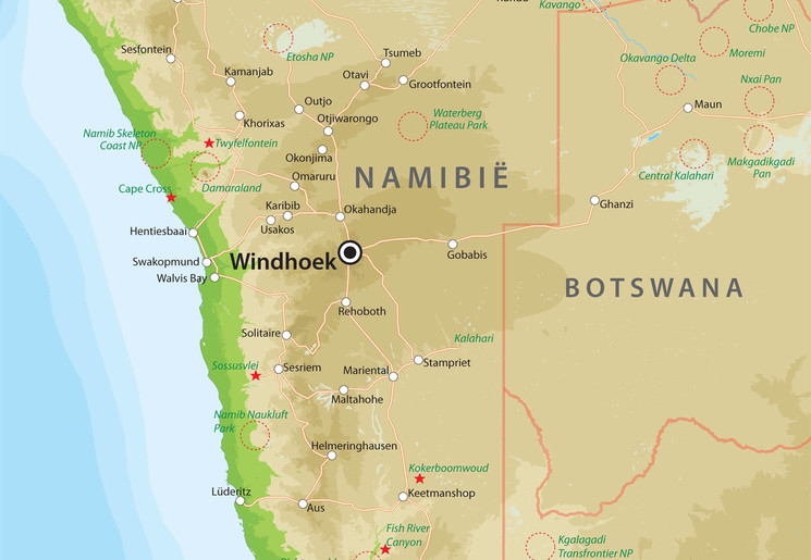 Landkaart van Namibië