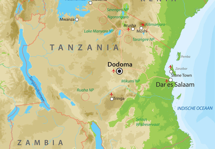 Landkaart van Tanzania
