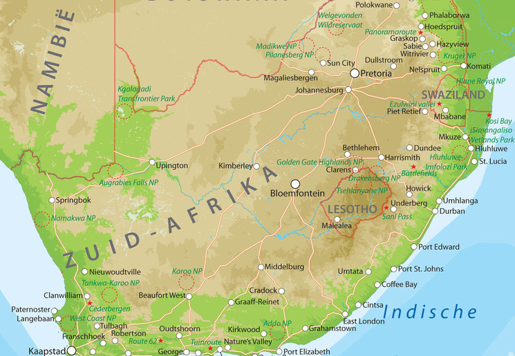 Landkaart Zuid-Afrika