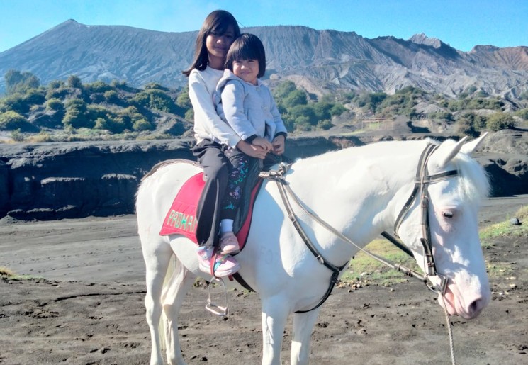 Op de rug van een paardje de Bromo op, Java.