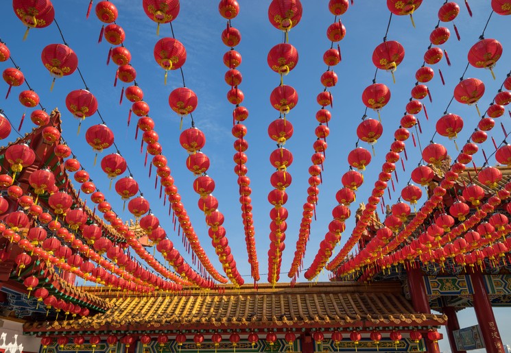 Lampionnen in de wijk China Town in Kuala Lumpur