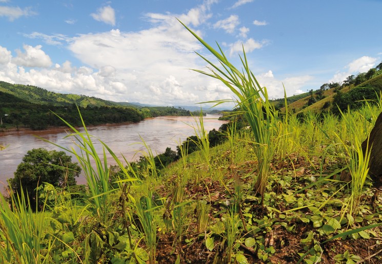 Uitzicht op de Mekong-rivier in Zuid-Laos