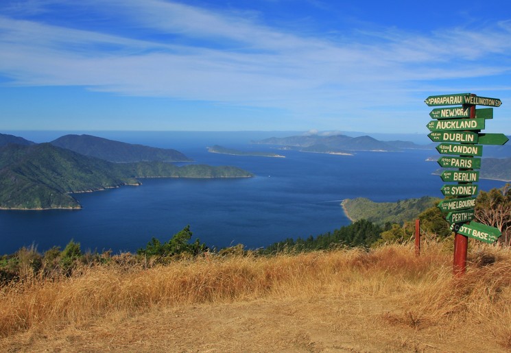 Uitkijktpunt Queen Charlotte Track, Nieuw-Zeeland: