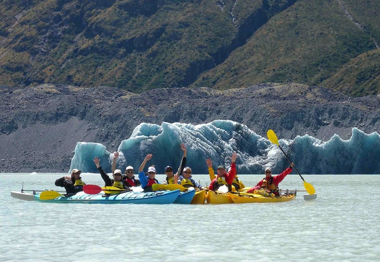 Kajakken in Mount Cook National Park, Nieuw-Zeeland